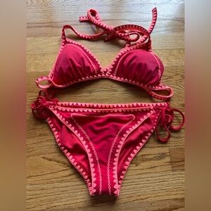 Express never worn, Red Triangle crochet Trim Bikini Set